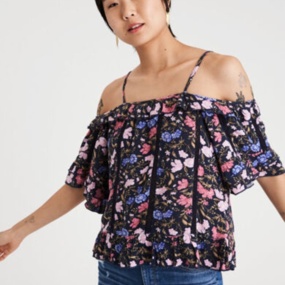 American Eagle Floral Off the Shoulder Top Blouse Size XS